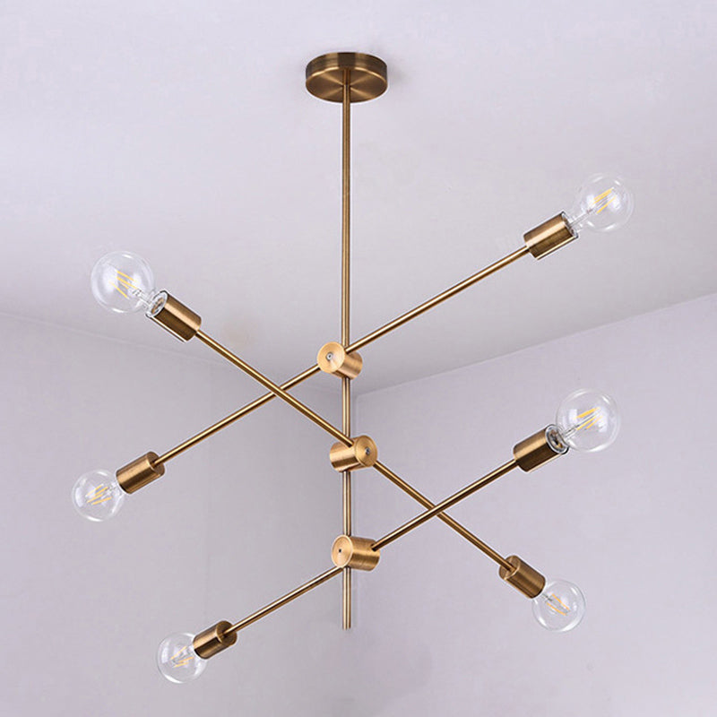 Metal Starburst Chandelier Light Brass Multi Light Industrial Pendant Light for Living Room