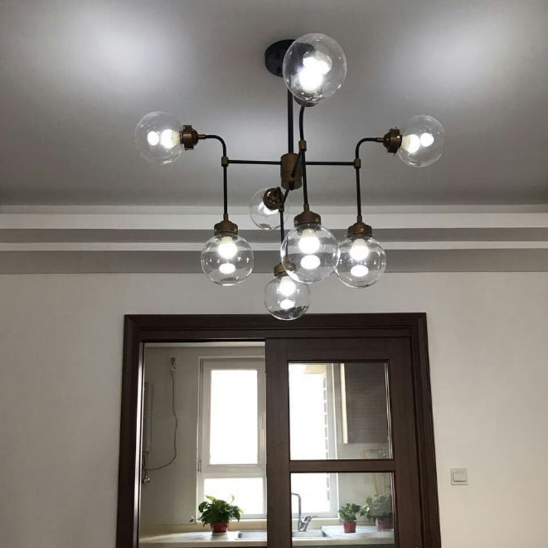 Industrial Sphere Ceiling Hanging Light Fixture with Glass Shade for Living Room