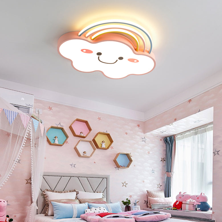 Acrylic Cloud LED Ceiling Light in Kids Creative Style Wrought Iron Flush Mount for Interior Spaces