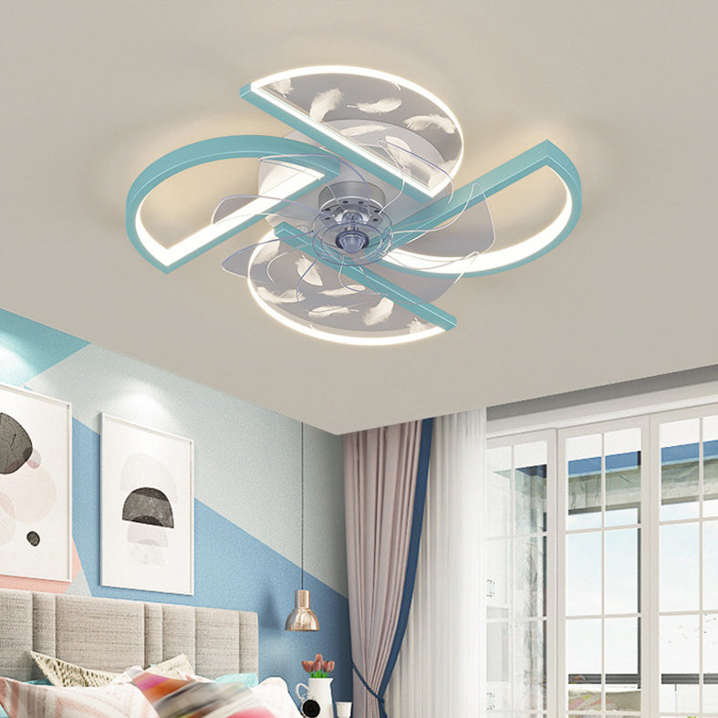 Nordic Windmill Shaped Semi Flush Mount Light Acrylic Bedroom LED Ceiling Fan Light