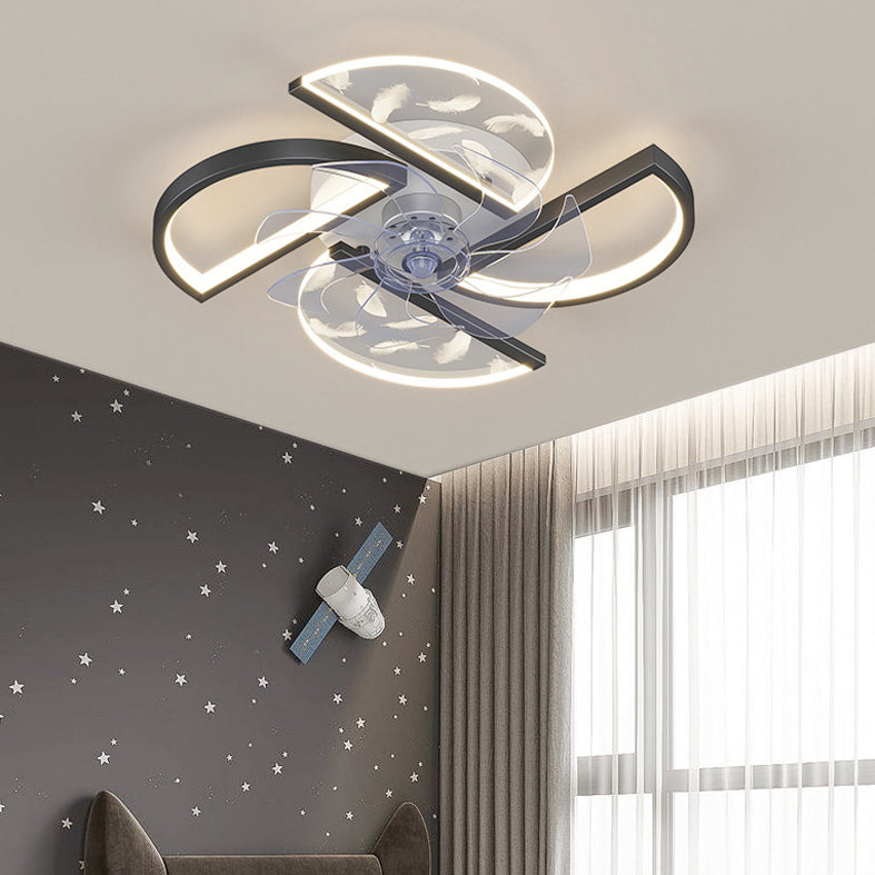 Nordic Windmill Shaped Semi Flush Mount Light Acrylic Bedroom LED Ceiling Fan Light