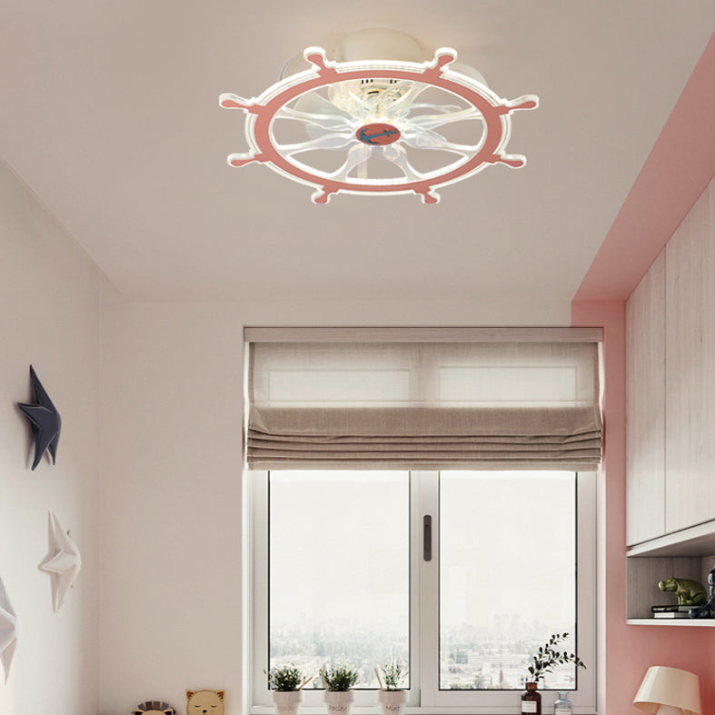 Unique Sailing Wheel Shaped Fan Light Mediterranean Acrylic LED Semi Flush Lamp for Kids Room