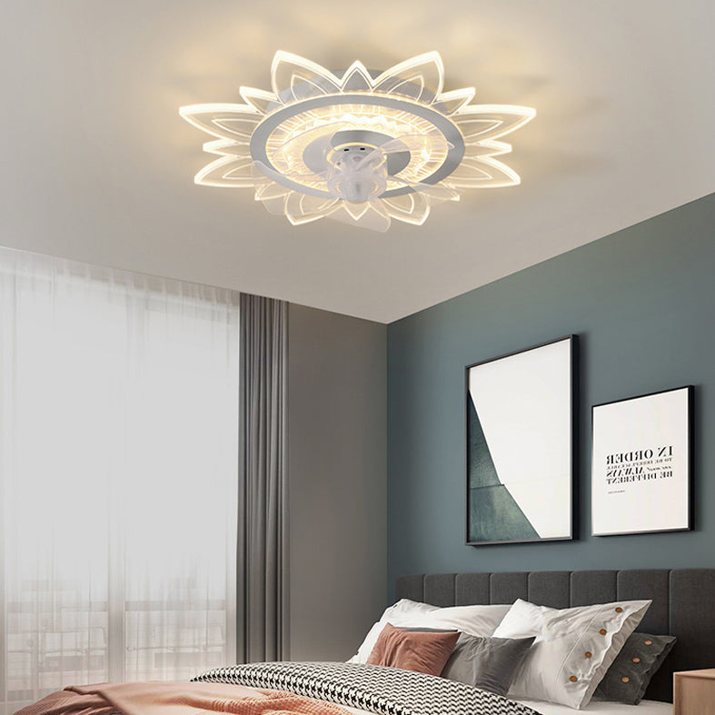 White Ultrathin Ceiling Fan Light Fixture Simplicity Acrylic LED Semi Flush Mount Light for Bedroom