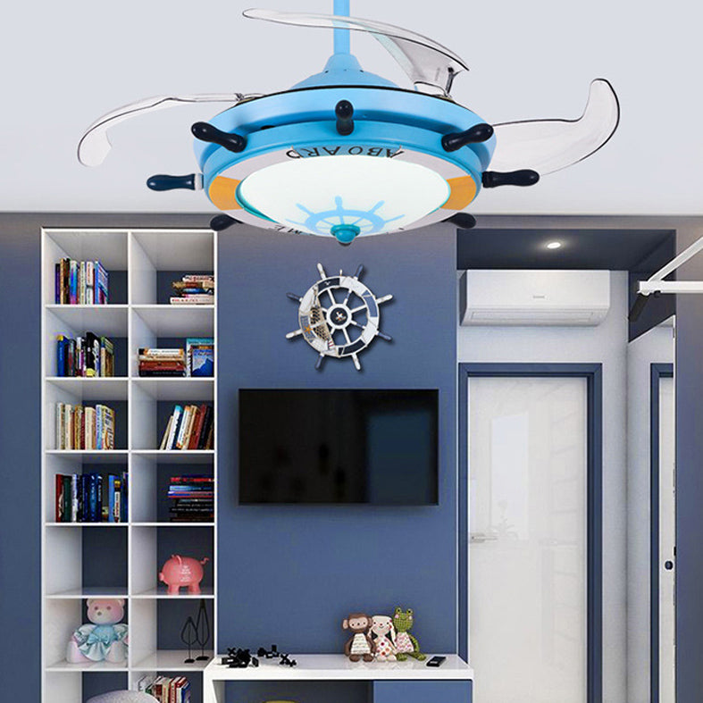 Mediterranean Rudder Pendant Fan Light Fixture Metal Bedroom Kindergarten Semi Flush Light