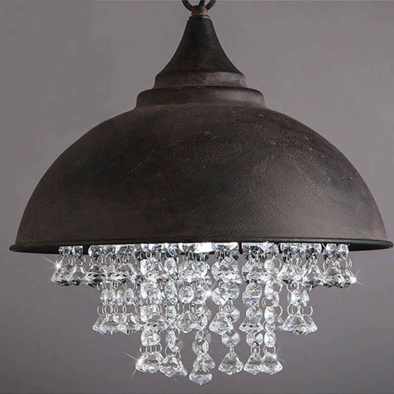 1 Bulb Dome Pendant Light Fixture Industrial Black/Chrome Metal Hanging Light with Crystal Bead