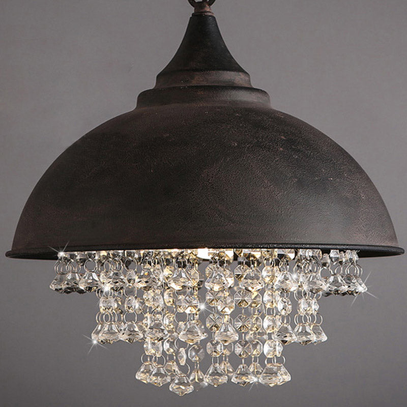 1 Bulb Dome Pendant Light Fixture Industrial Black/Chrome Metal Hanging Light with Crystal Bead