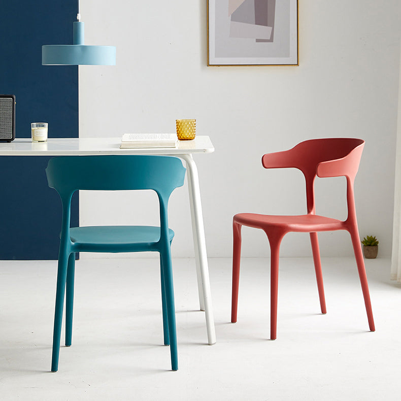 Plastic Modern Kitchen Side Chair 20'' Wide Matte Finish Arm Chair with 4 Legs