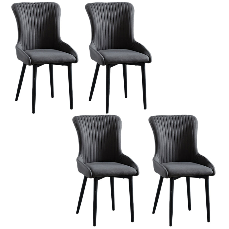 Modern Side Chair Leather Solid Back Armless Dining Chairs with Metal Legs