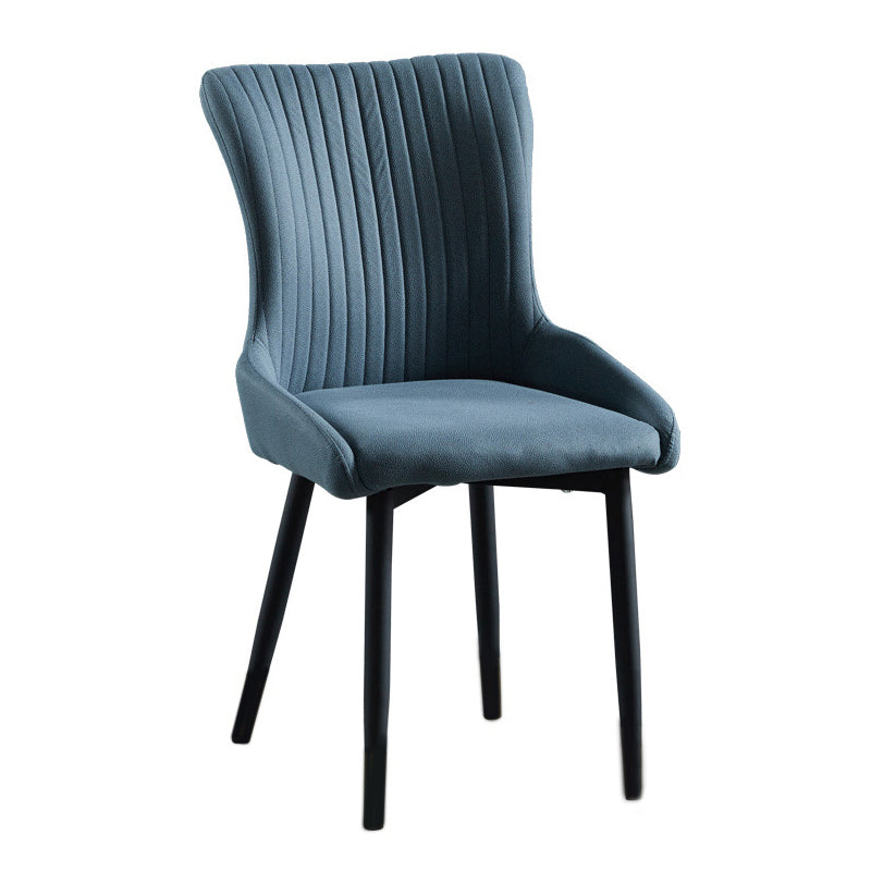 Modern Side Chair Leather Solid Back Armless Dining Chairs with Metal Legs