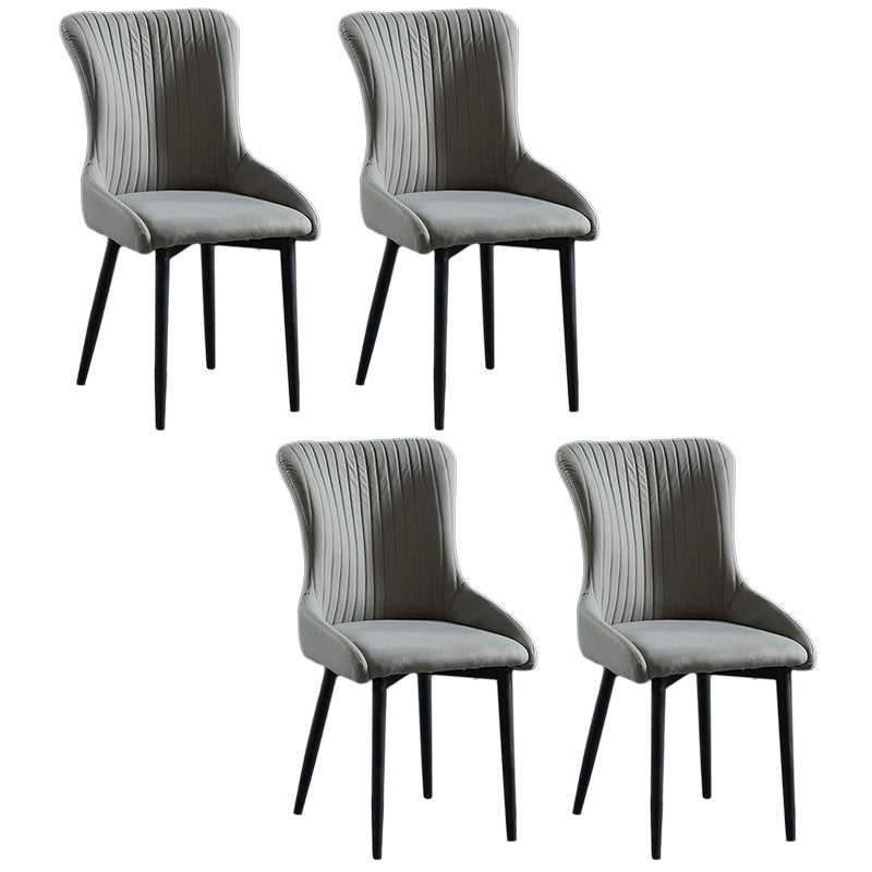 Modern Side Chair Leather Solid Back Armless Dining Chairs with Metal Legs