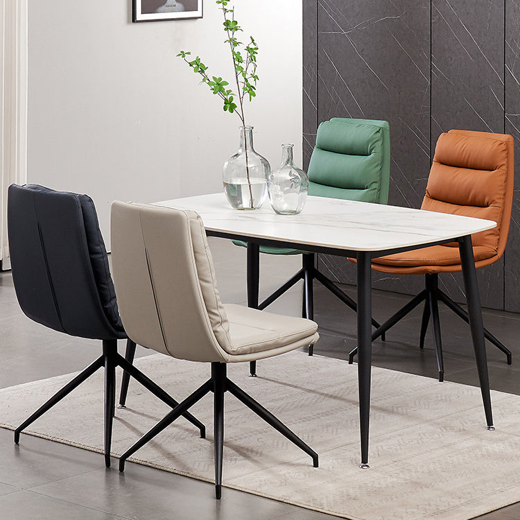 Modern Leather Armless Dining Chair Upholstered Side Chairs with Metal Legs