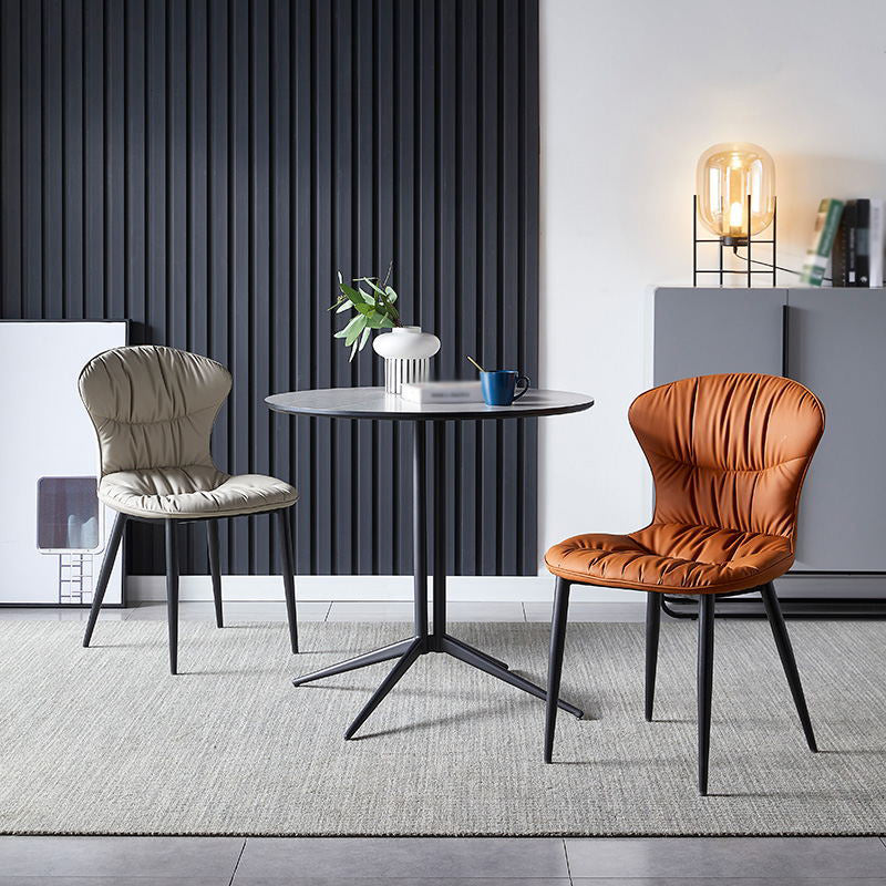 Contemporary Indoor Side Chair Leather Armless Dining Chairs with Black Legs