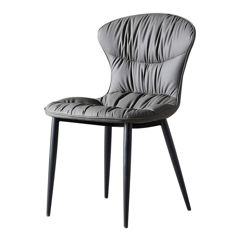 Contemporary Indoor Side Chair Leather Armless Dining Chairs with Black Legs