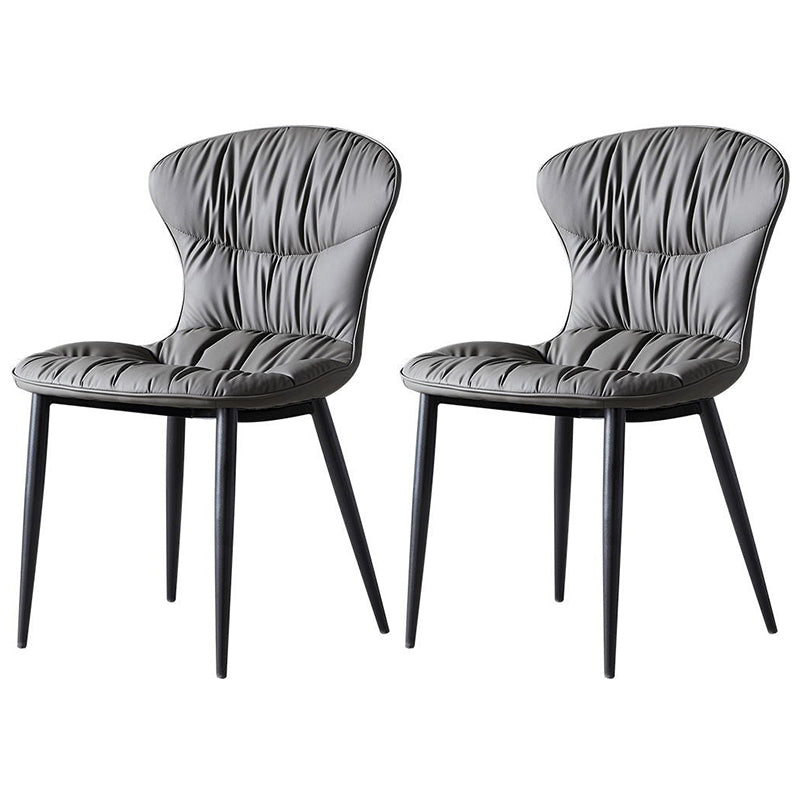 Contemporary Indoor Side Chair Leather Armless Dining Chairs with Black Legs