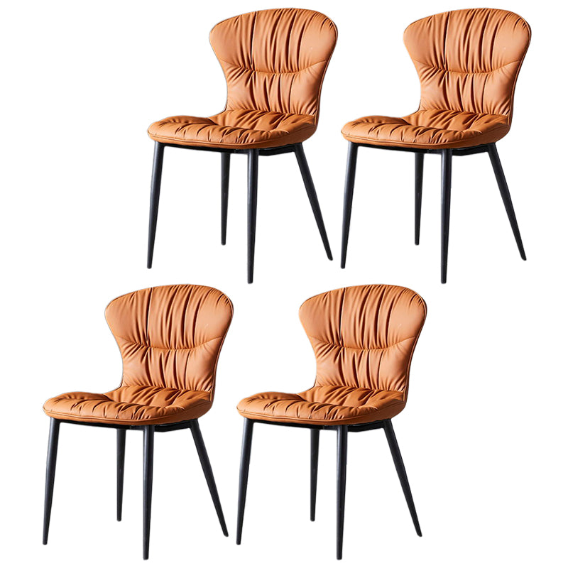 Contemporary Indoor Side Chair Leather Armless Dining Chairs with Black Legs