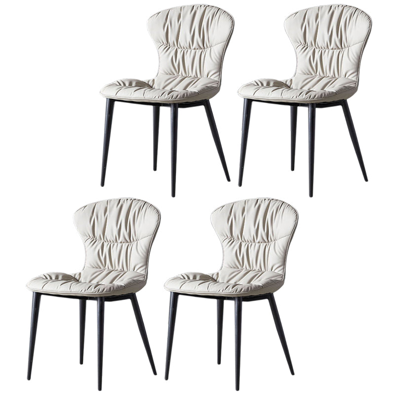 Contemporary Indoor Side Chair Leather Armless Dining Chairs with Black Legs