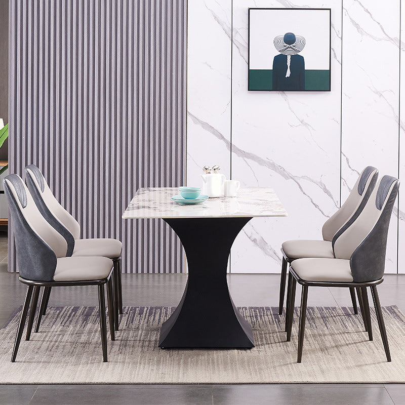 Modern Metal Wingback Side Chair Leather Dining Chairs with Black Legs