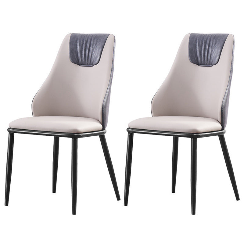 Modern Metal Wingback Side Chair Leather Dining Chairs with Black Legs