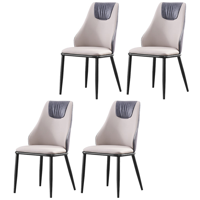 Modern Metal Wingback Side Chair Leather Dining Chairs with Black Legs