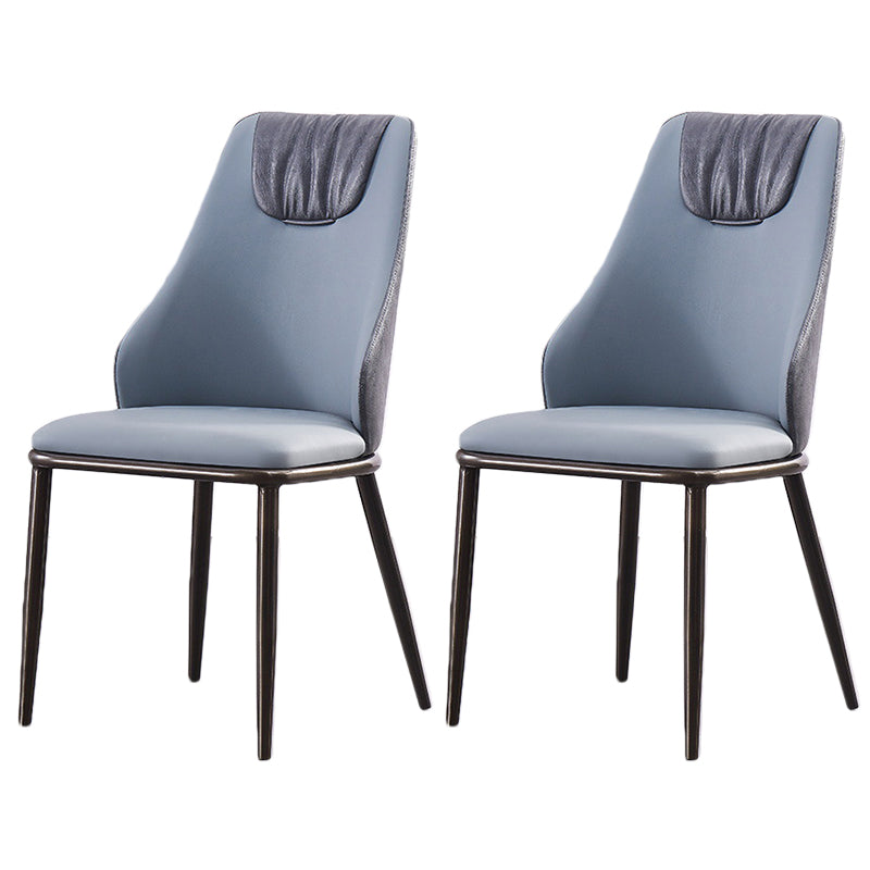 Modern Metal Wingback Side Chair Leather Dining Chairs with Black Legs