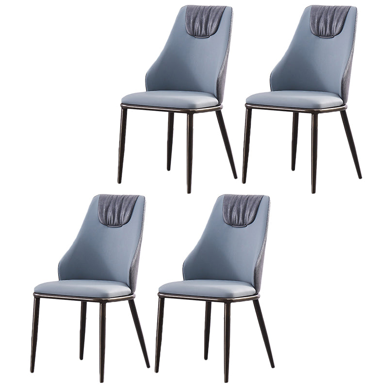 Modern Metal Wingback Side Chair Leather Dining Chairs with Black Legs