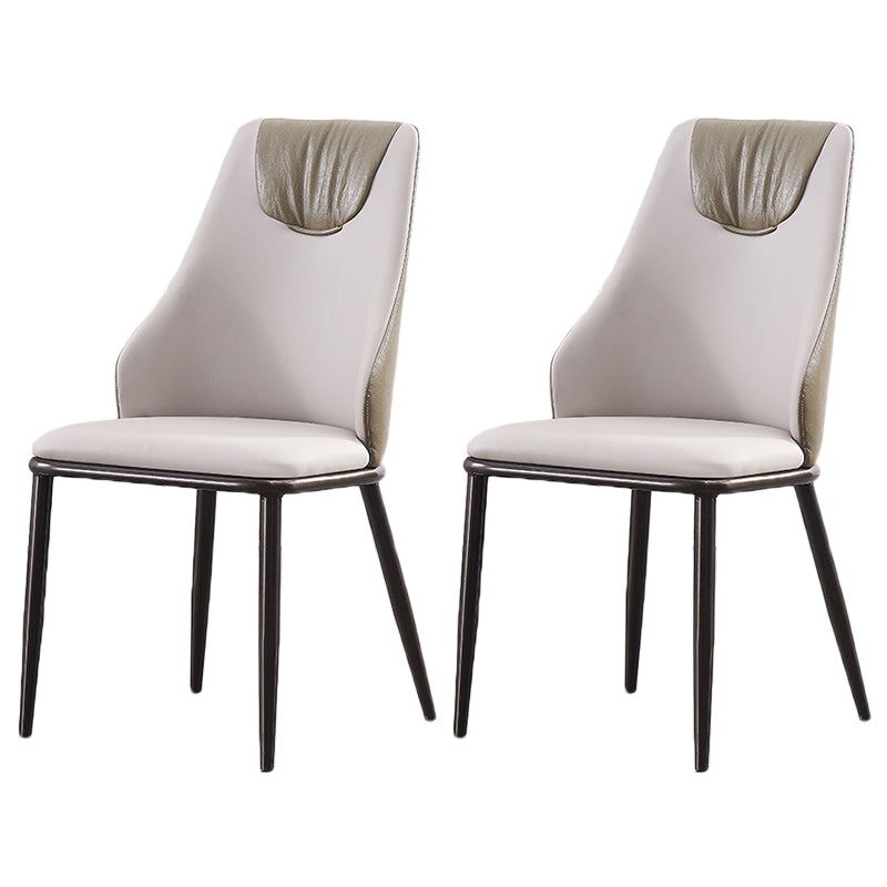 Modern Metal Wingback Side Chair Leather Dining Chairs with Black Legs