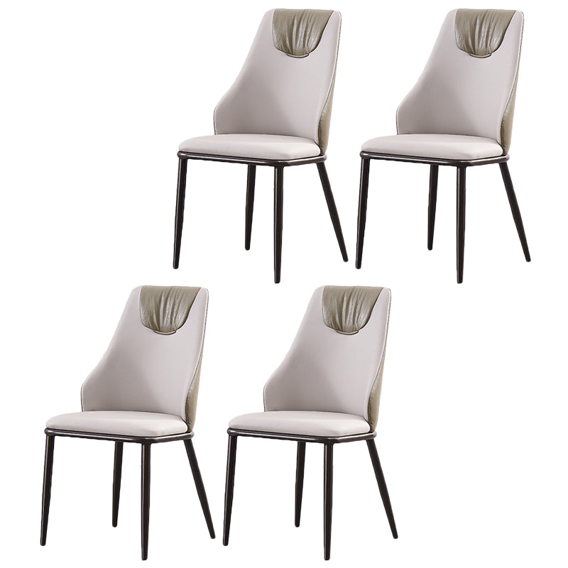 Modern Metal Wingback Side Chair Leather Dining Chairs with Black Legs