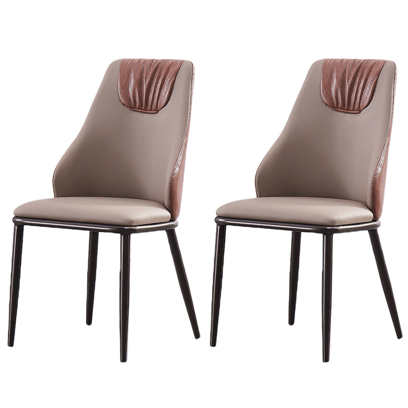 Modern Metal Wingback Side Chair Leather Dining Chairs with Black Legs