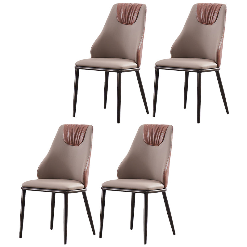 Modern Metal Wingback Side Chair Leather Dining Chairs with Black Legs