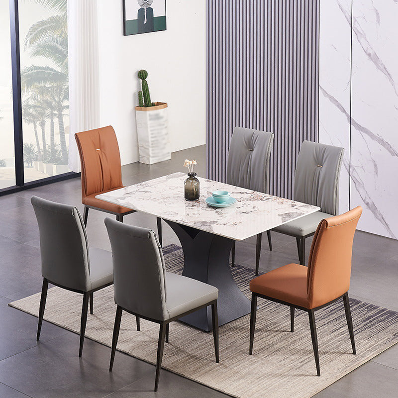 Modern Contemporary Leather Parsons Chair Side Dining Chairs with Metal Legs