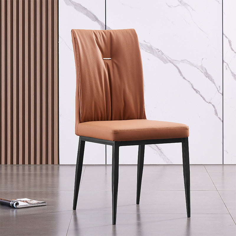 Modern Contemporary Leather Parsons Chair Side Dining Chairs with Metal Legs