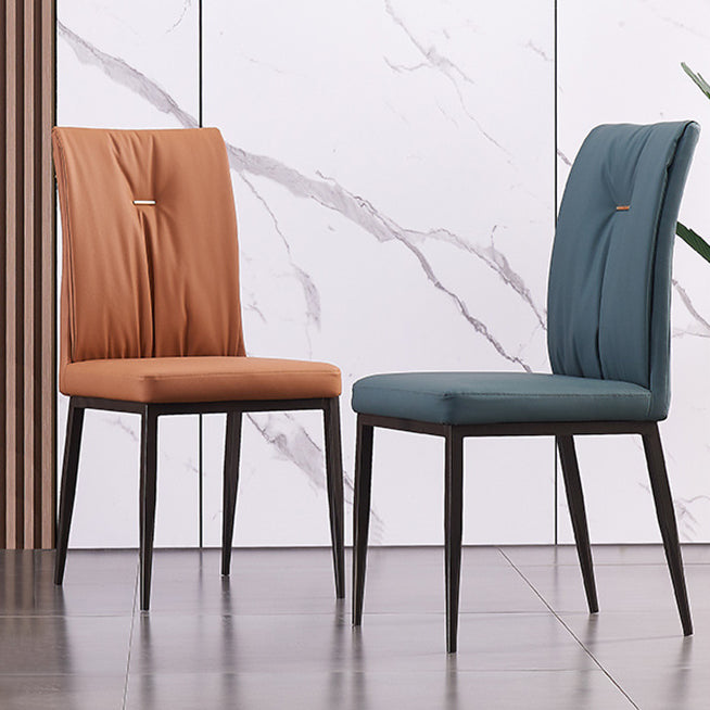 Modern Contemporary Leather Parsons Chair Side Dining Chairs with Metal Legs