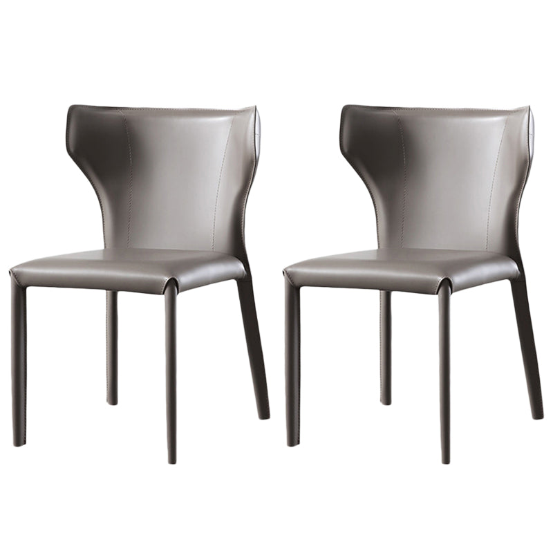 Modern Wingback Side Chair Leather Armless Dining Chair with Metal Legs