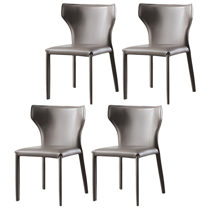 Modern Wingback Side Chair Leather Armless Dining Chair with Metal Legs