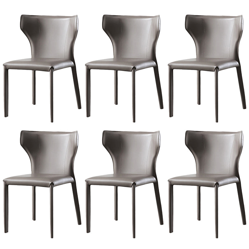 Modern Wingback Side Chair Leather Armless Dining Chair with Metal Legs