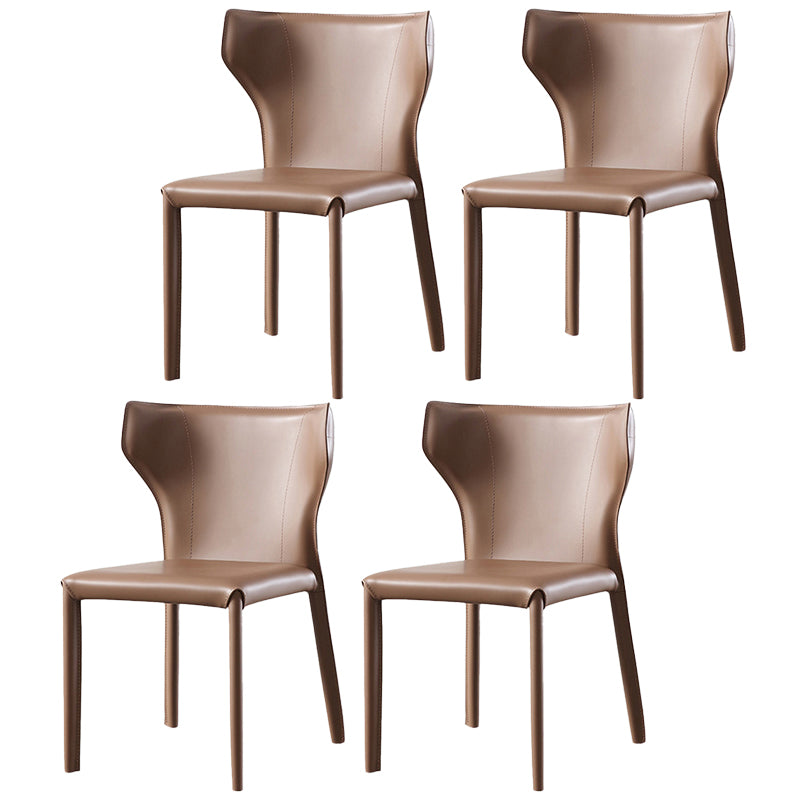 Modern Wingback Side Chair Leather Armless Dining Chair with Metal Legs