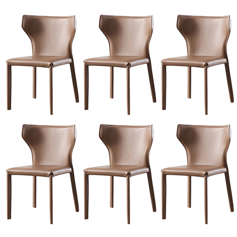 Modern Wingback Side Chair Leather Armless Dining Chair with Metal Legs