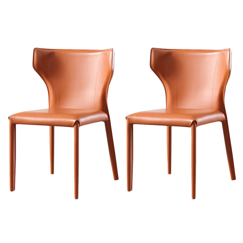 Modern Wingback Side Chair Leather Armless Dining Chair with Metal Legs