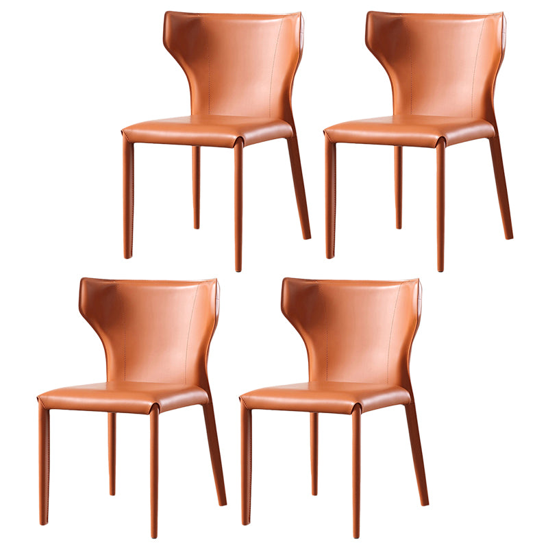 Modern Wingback Side Chair Leather Armless Dining Chair with Metal Legs