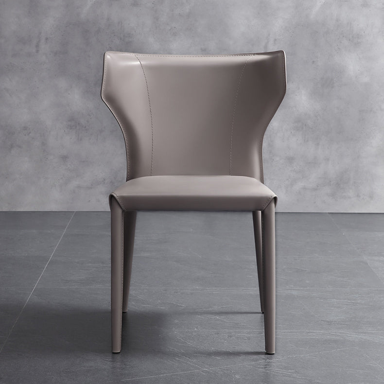 Modern Wingback Side Chair Leather Armless Dining Chair with Metal Legs