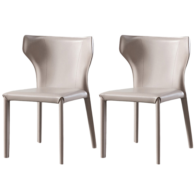 Modern Wingback Side Chair Leather Armless Dining Chair with Metal Legs