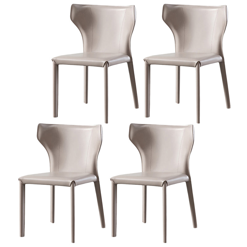 Modern Wingback Side Chair Leather Armless Dining Chair with Metal Legs