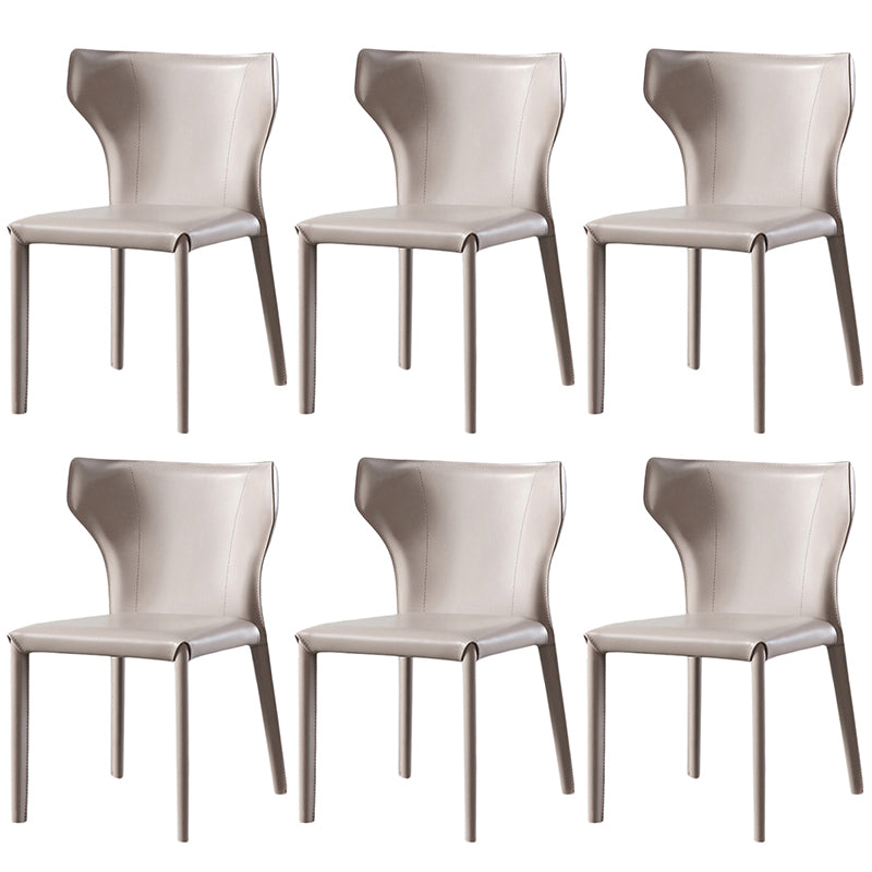 Modern Wingback Side Chair Leather Armless Dining Chair with Metal Legs