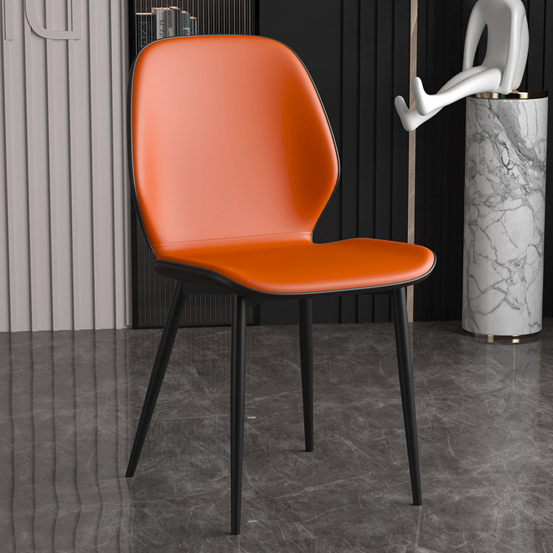 Leather Contemporary Wingback Side Chair Kitchen Dining Chair With Metal Legs