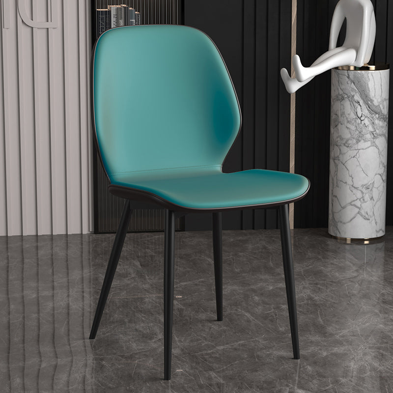 Leather Contemporary Wingback Side Chair Kitchen Dining Chair With Metal Legs