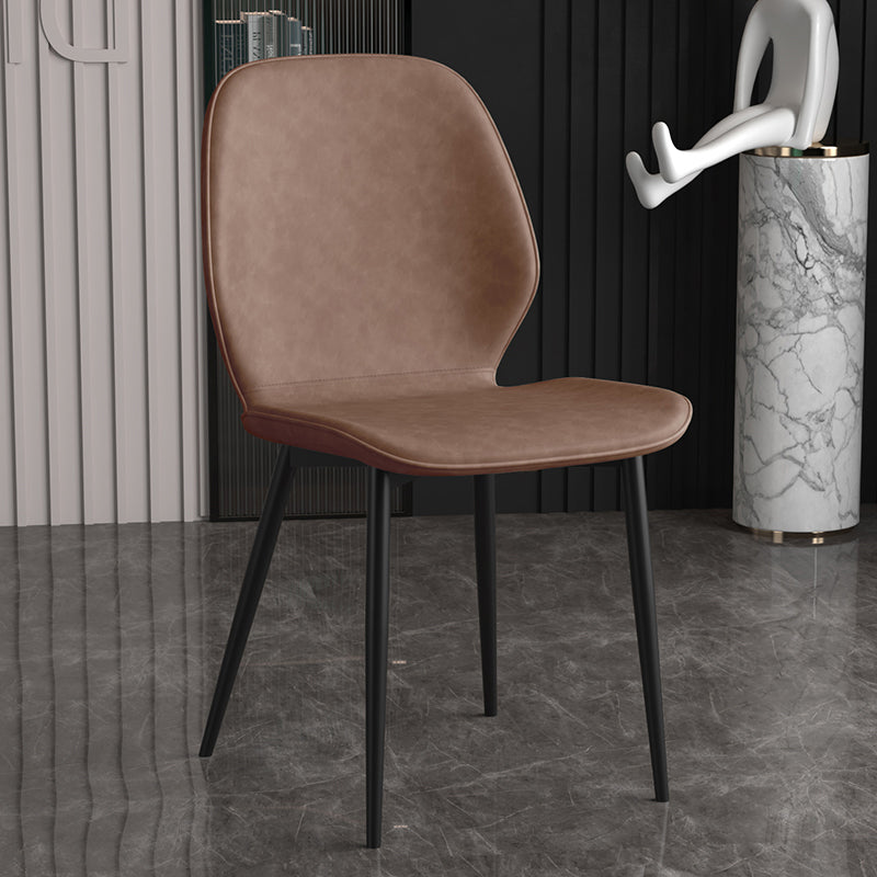 Leather Contemporary Wingback Side Chair Kitchen Dining Chair With Metal Legs