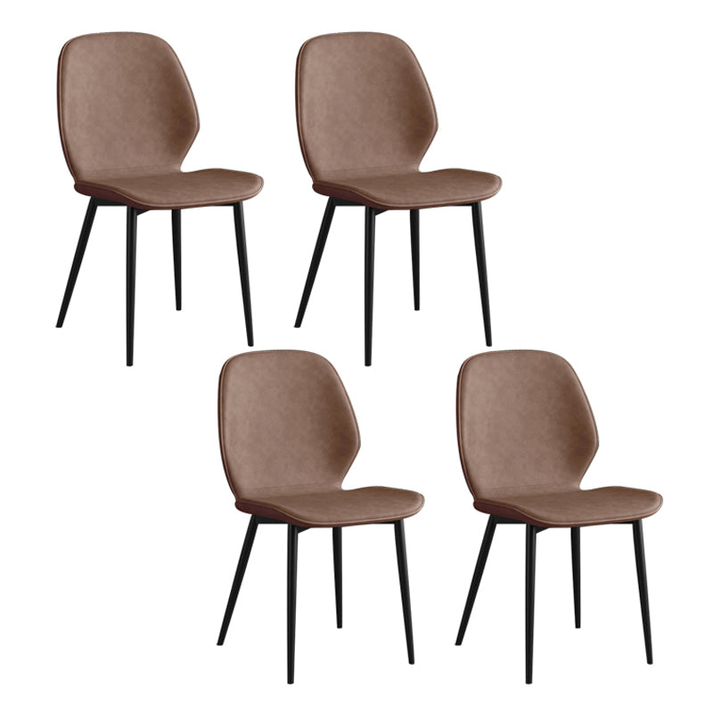 Leather Contemporary Wingback Side Chair Kitchen Dining Chair With Metal Legs