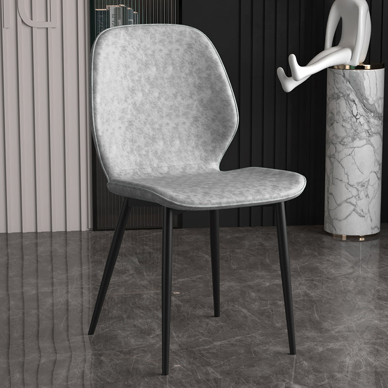 Leather Contemporary Wingback Side Chair Kitchen Dining Chair With Metal Legs