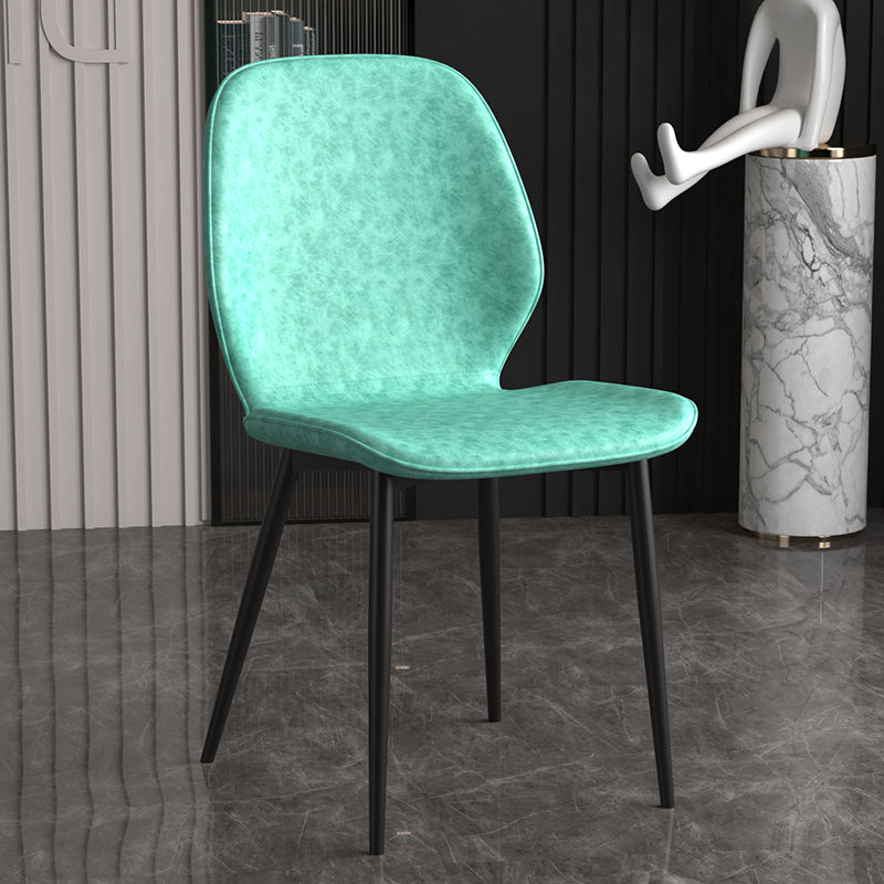 Leather Contemporary Wingback Side Chair Kitchen Dining Chair With Metal Legs