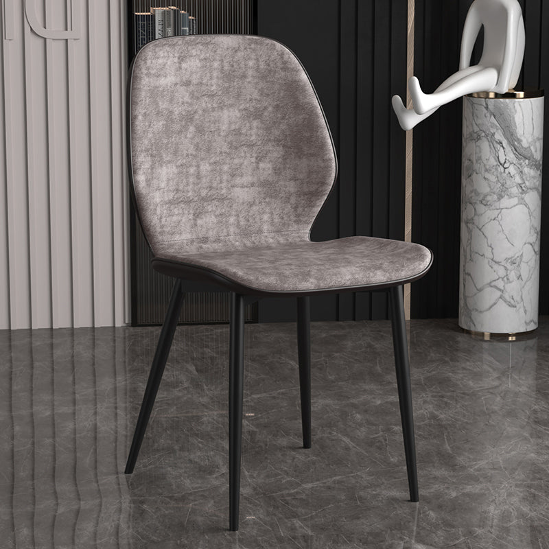 Leather Contemporary Wingback Side Chair Kitchen Dining Chair With Metal Legs